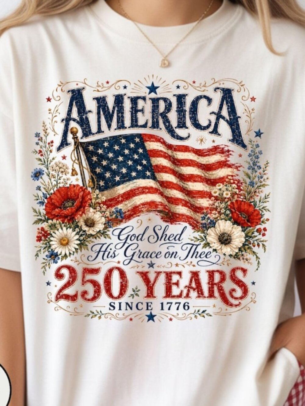 250 Years Flag & Poppies Shirt, Patriotic Floral T-Shirt